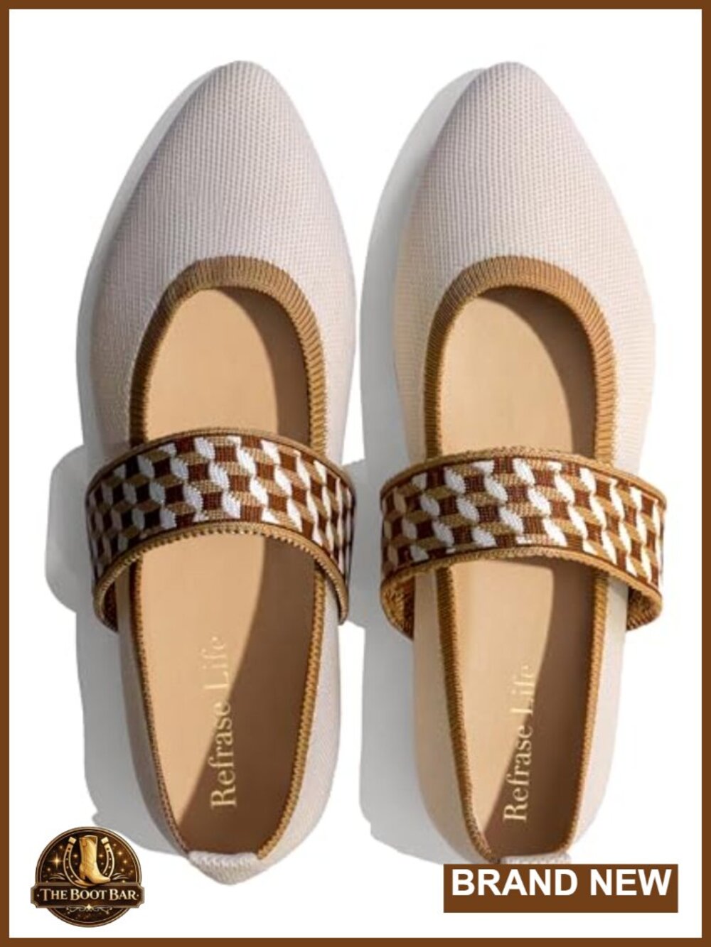 REFRASE LIFE Mary Jane Flats Pointed Toe Wide Strap Knit Slip-On Ballet Shoes